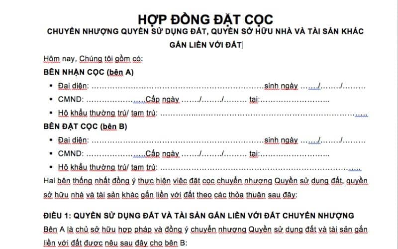 hợp đồng đặt cọc vô hiệu khi nào